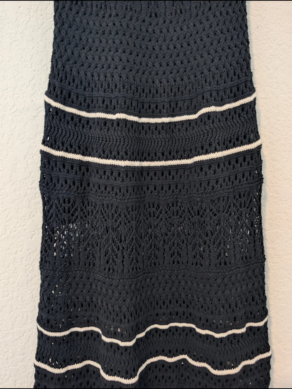 Abercrombie & Fitch Black Stripe Crochet Knit Cotton Square Neck Maxi Tank Dress